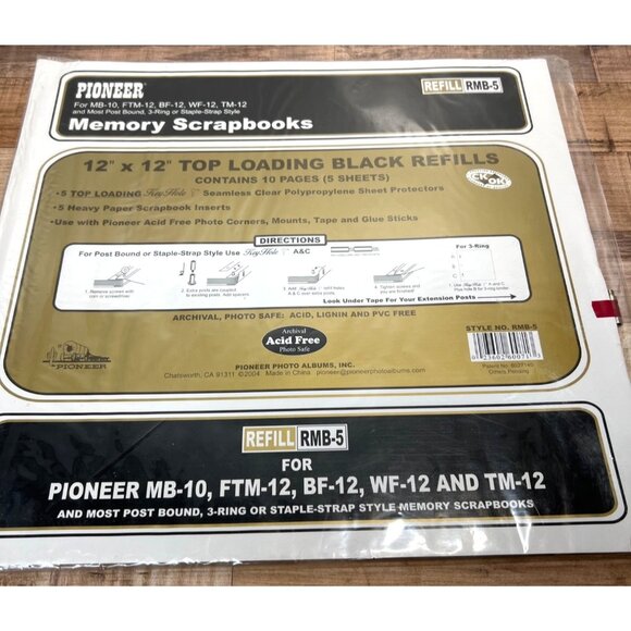 Pioneer 12" X 12" Black Scrapbook Refill Pages For MB-10 FTM-12 BF-12 WF-12 TM-1 - Picture 1 of 3